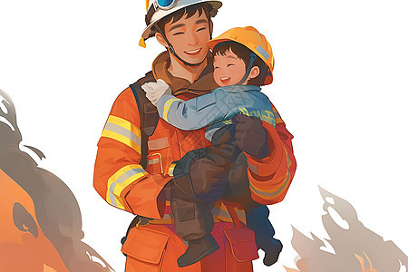 消防员拥抱孩子图片
