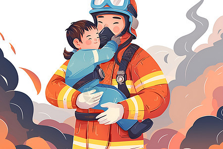 守护儿童的消防员图片