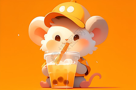 小老鼠喝奶茶图片