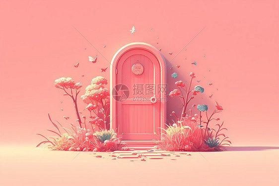 粉色花园之门图片