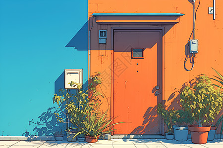 色彩简练的房屋小门图片