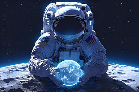 宇航员手握发光球体图片