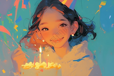 少女与生日蛋糕图片