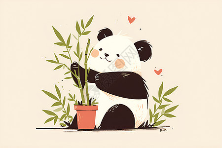 熊猫与竹子绘画图片
