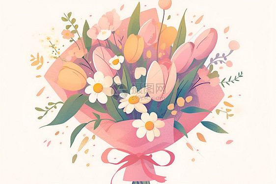 粉色包装的花束图片