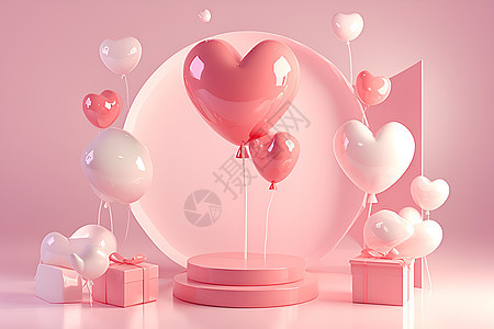 粉色气球展台背景图片
