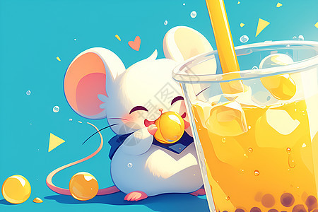 小鼠喝奶茶图片