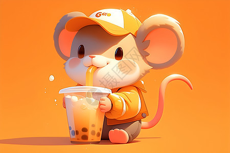 卡通小老鼠喝奶茶图片