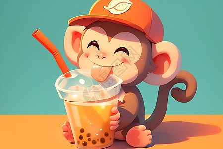 猴子角色喜欢喝珍珠奶茶图片