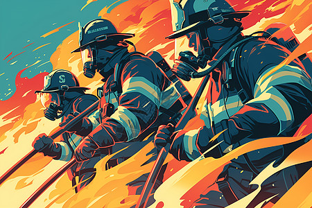战斗中的三位消防员图片