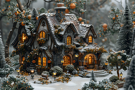 冬日童话之家背景图片