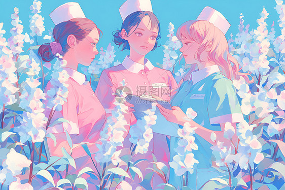 三名身穿护士服的医护人员图片