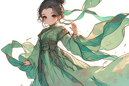 翠绿汉服少女图片