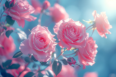 阳光里绽放的粉色玫瑰图片