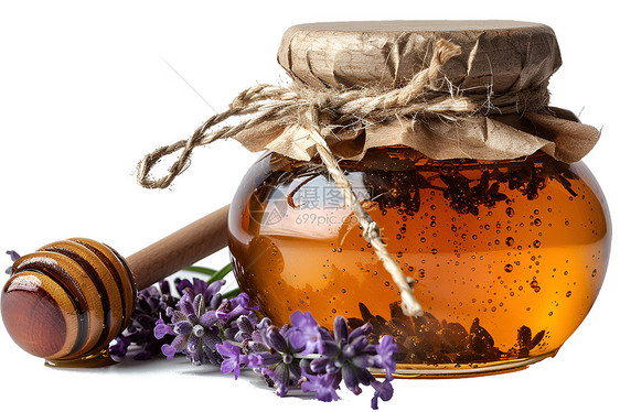蜂蜜罐和木勺图片