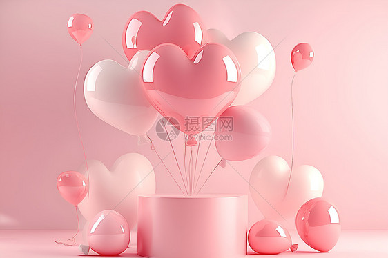 粉色飘逸心形气球图片