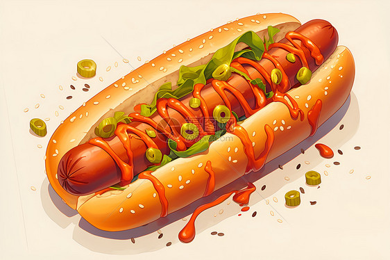 香肠热狗插画图片