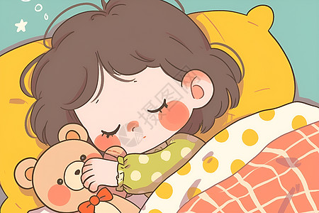 小女孩与泰迪熊的睡觉时光图片