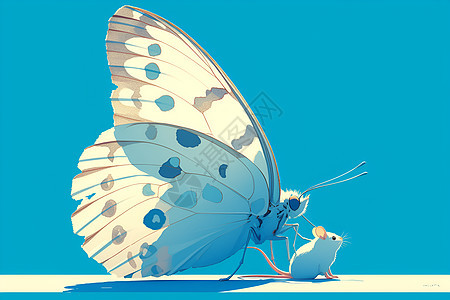 蝴蝶和小老鼠的卡通插画图片