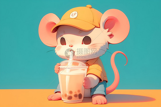 小老鼠喝珍珠奶茶图片