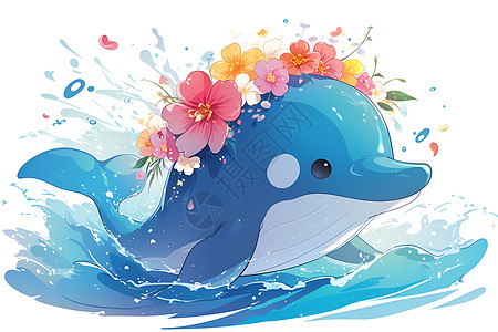 蓝鲸戴着花环图片