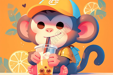 猴子喝着奶茶图片