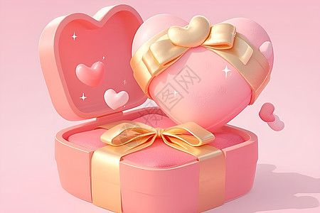 粉色背景中的爱心礼盒图片