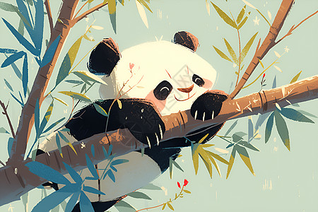 熊猫在树枝上荡秋千图片