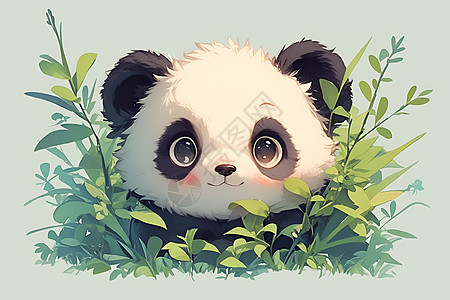 可爱熊猫在草地上玩耍图片