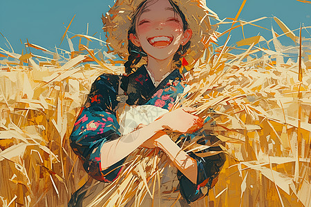 稻田里的女孩图片