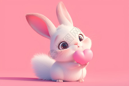 兔子与粉色心形气球图片