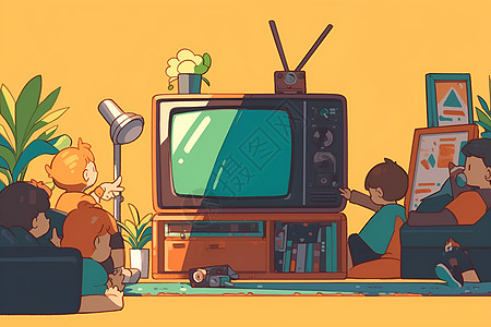 家人围坐在客厅看电视图片