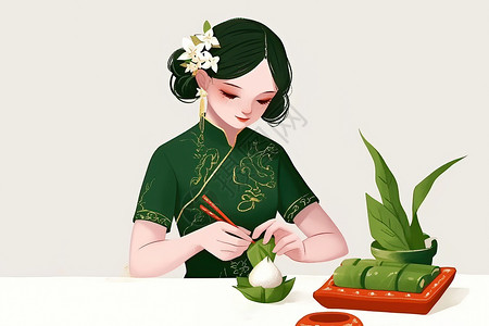 吃粽子的女士图片