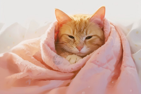 猫咪裹在毯子里图片