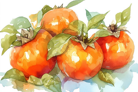 水彩效果的柿子图片