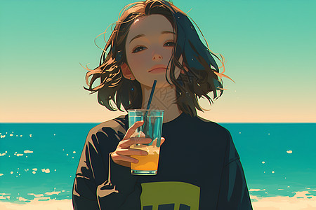 海边的少女图片
