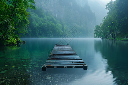 山谷中的湖畔风景图片