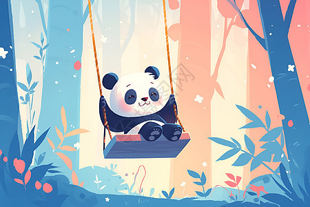 森林里荡秋千的熊猫图片