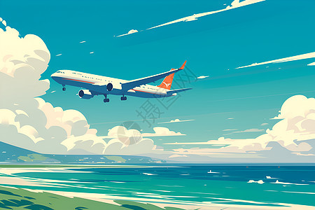 飞机翱翔海滩上图片