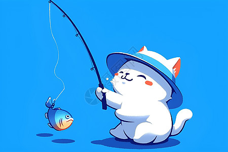 钓鱼的小猫咪图片