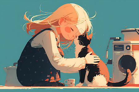 可爱的少女和猫咪图片