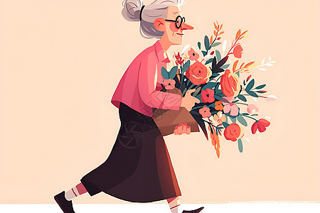 老年妇人拿着花束图片