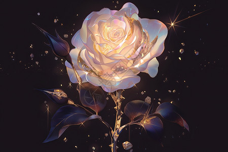 魔幻黑背景中的一朵白玫瑰图片