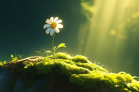 阳光洒在一朵孤立的花上图片