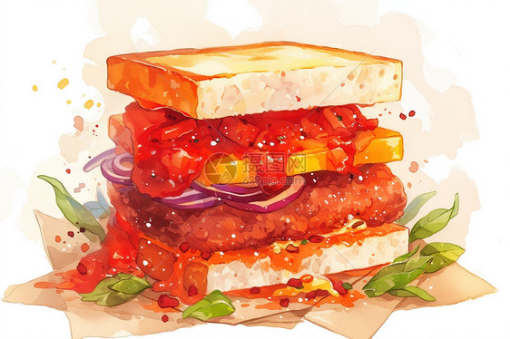 饭纸上的三明治肉和蔬菜图片