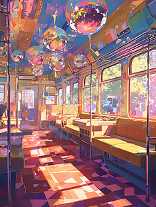 火车轿厢里的炫彩灯图片