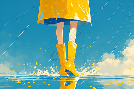 雨中的黄色鞋子图片