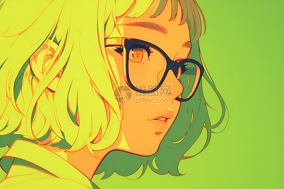 翠绿背景下的眼镜女孩图片