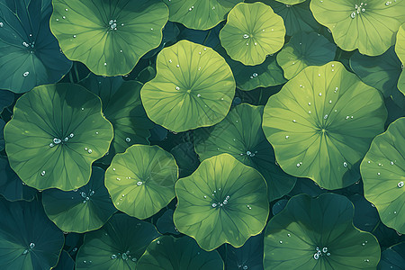 绿色荷叶上的水滴图片