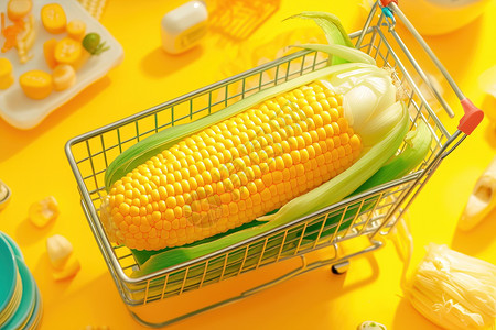 玉米籽放在黄色篮子里图片